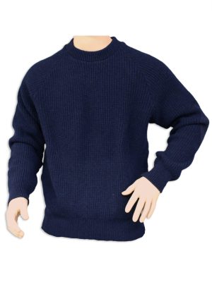 A crew neck, chunky fisherman's rib, OUTDOOR jumper in a navy blue colour