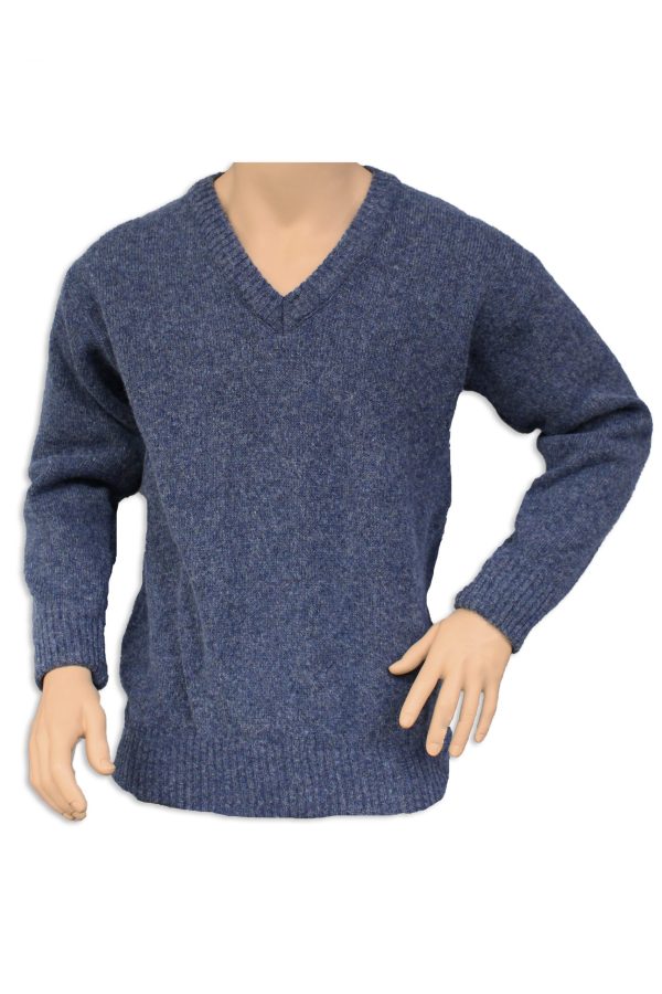 A vee neck jumper OUTDOOR jumper in a denim blue colour.