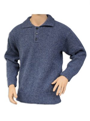 A 3-button neck with a collar OUTDOOR jumper in a denim blue colour