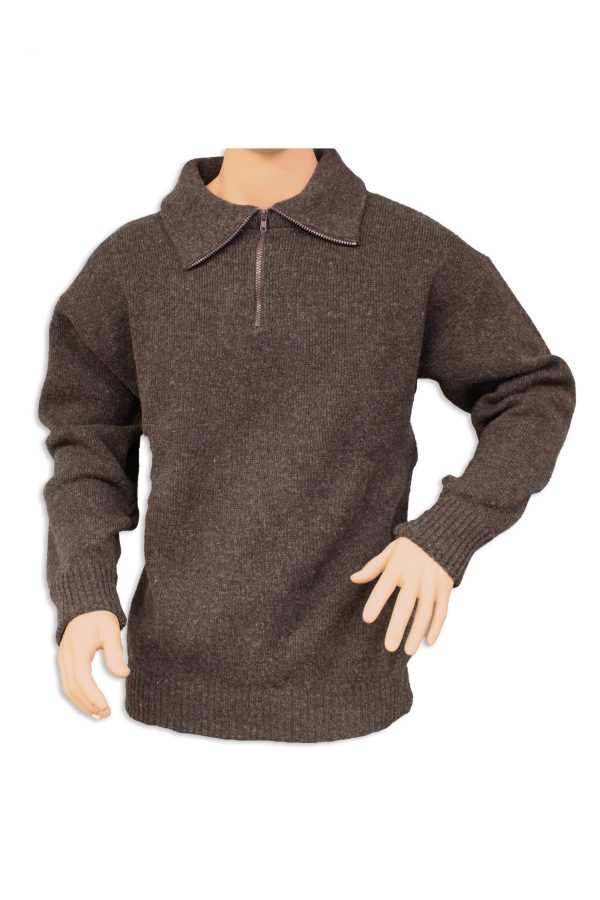 A 1/4 zip neck with collar jumper OUTDOOR jumper in a brown colour.