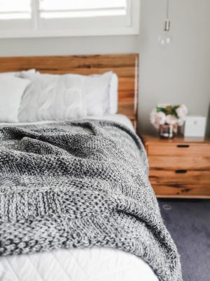 Homewares Branberry Australian Made Throw Blanket. Pure Australian Wool Marley blanket laid over a wooded king sized bed