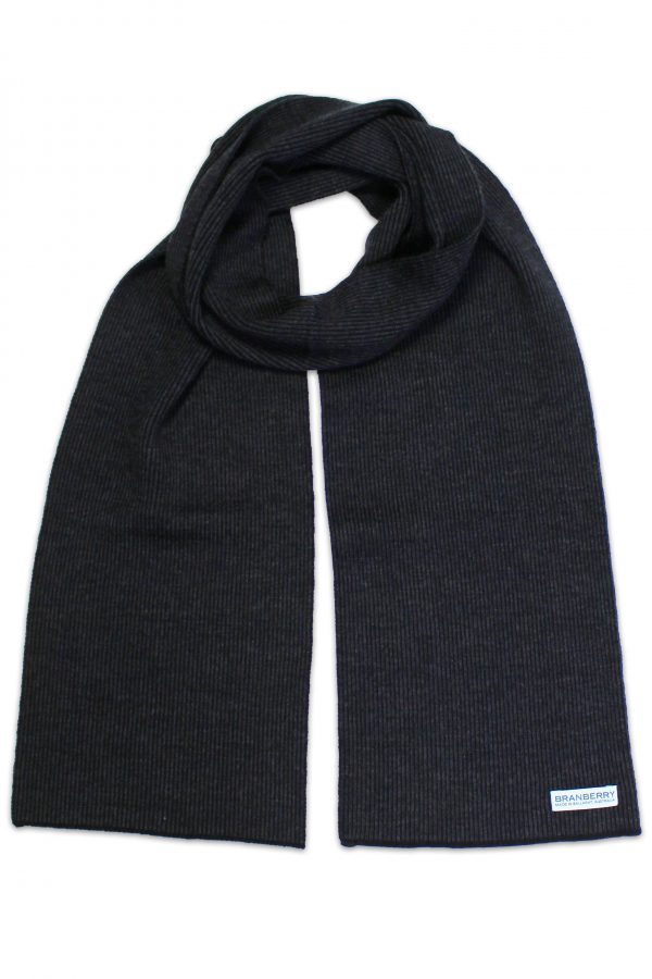 Australian Made Mini-Stripe Scarf: Charcoal Black and Grey Wool