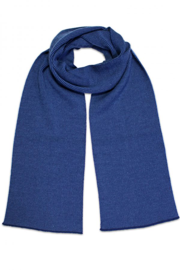 Denim and Light Navy Mini-Stripe Wool Scarf - Australian Made