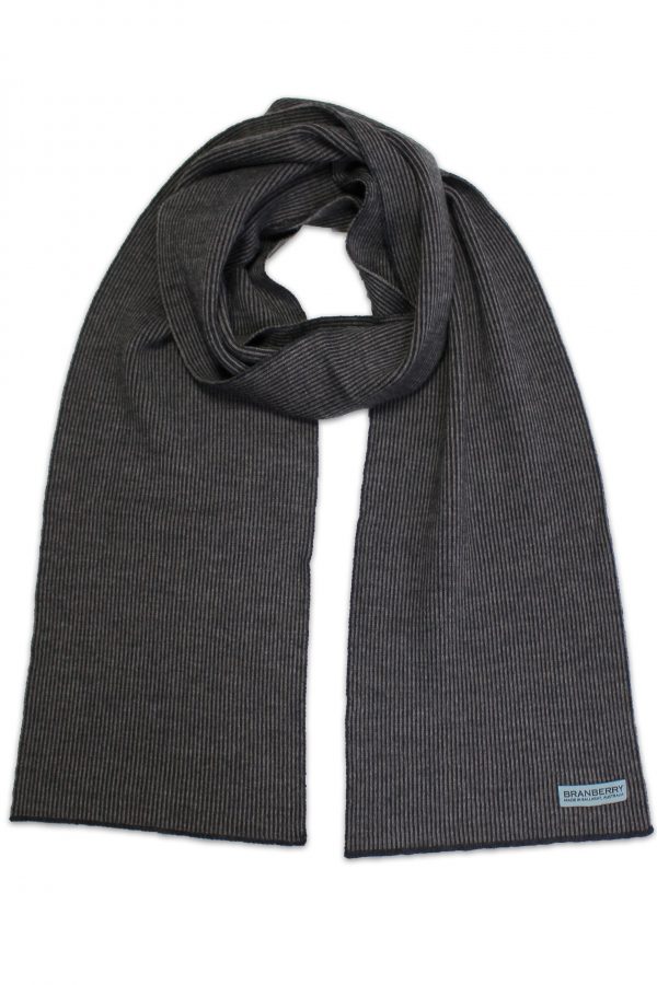 Mocha and Grey Mini-Stripe Wool Scarf - Australian Made