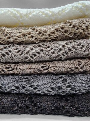 Branberry Wool Vintage Infinity scarf stack in Brown and White tones