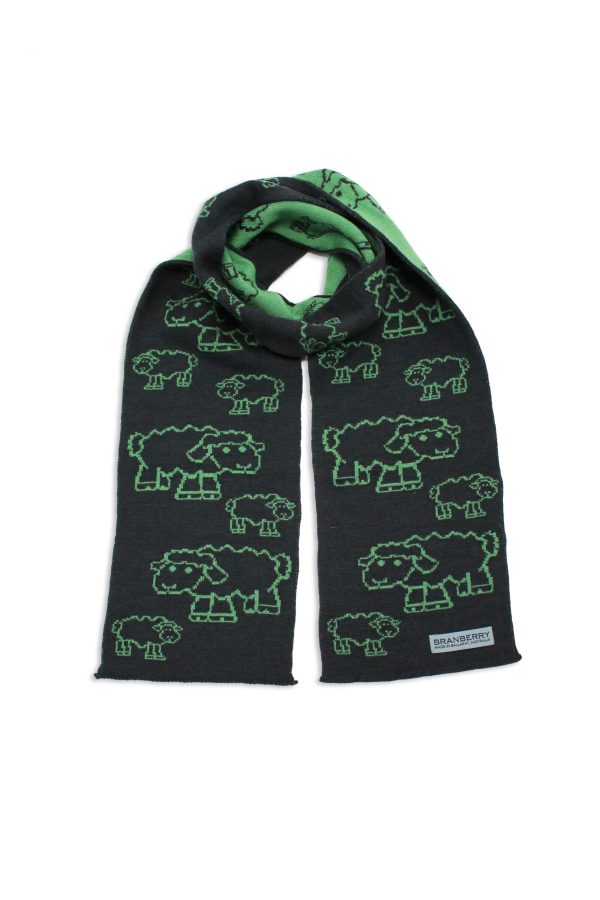 Product image of a flatlay Branberry, Kids Sheep Wool Scarf in Forest Green and Apple Green.