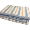 Striped Garter Blanket in Pastel Blue, Orange, and White, a product image showcasing neatly folded blanket with exposed blue bands.