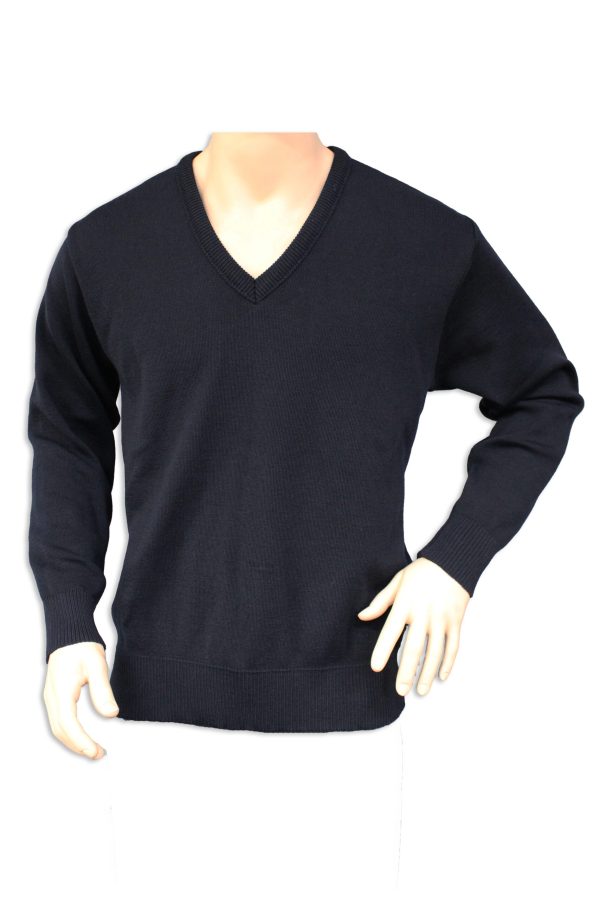 Black Wool Acrylic V-Neck Work Jumper, Australian Made in Ballarat