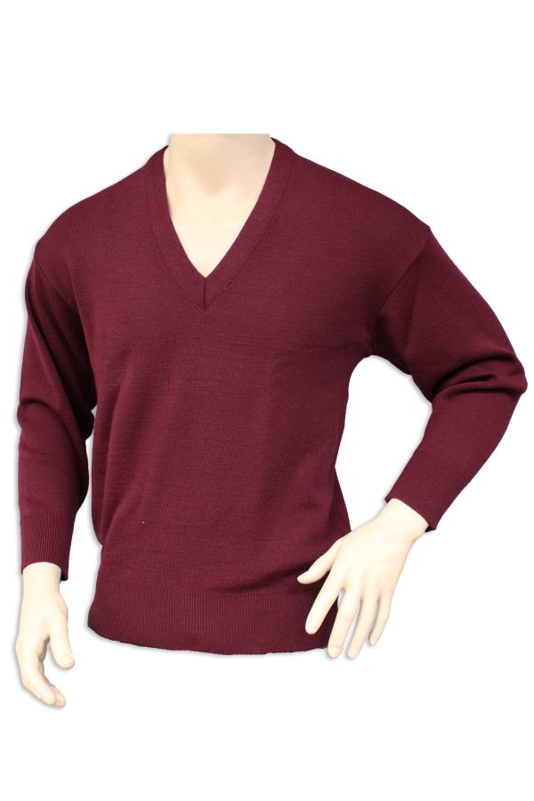 Maroon Wool Acrylic V-Neck Jumper, Australian Made Workwear Attire