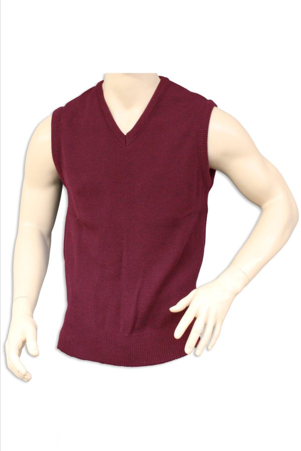 Maroon Unisex V-Neck Vest on Mannequin Torso