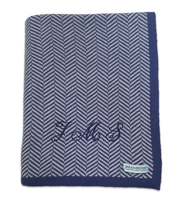 Arial View of Personalised Navy and Grey Herringbone Blanket
